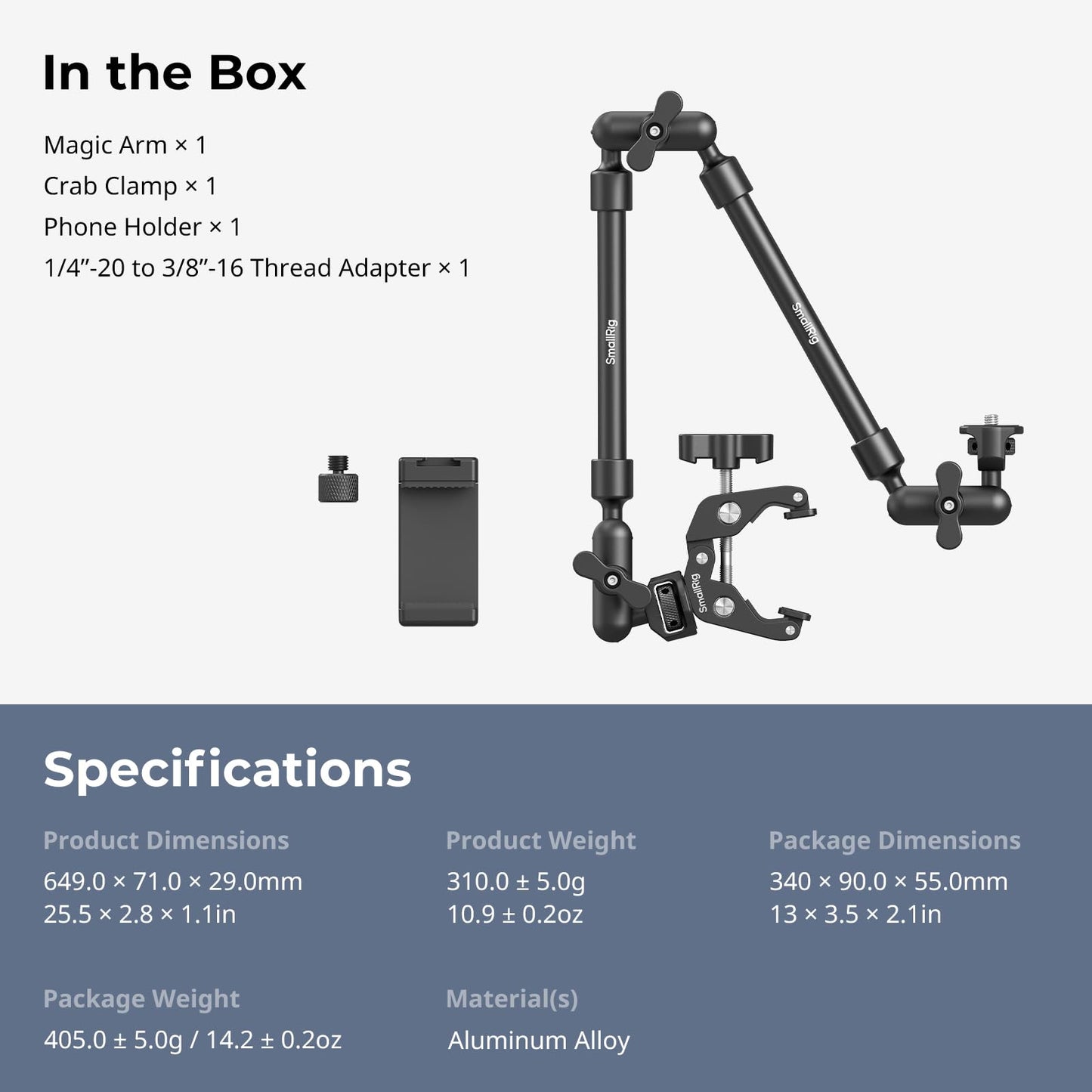 SMALLRIG 22" Magic Arm Clamp, Overhead Phone Mount Holder Stand, Flexible Desk Camera Mount, Articulating Friction Boom Arm, for POV Shot, Filming, Light, Webcam, Action Camera