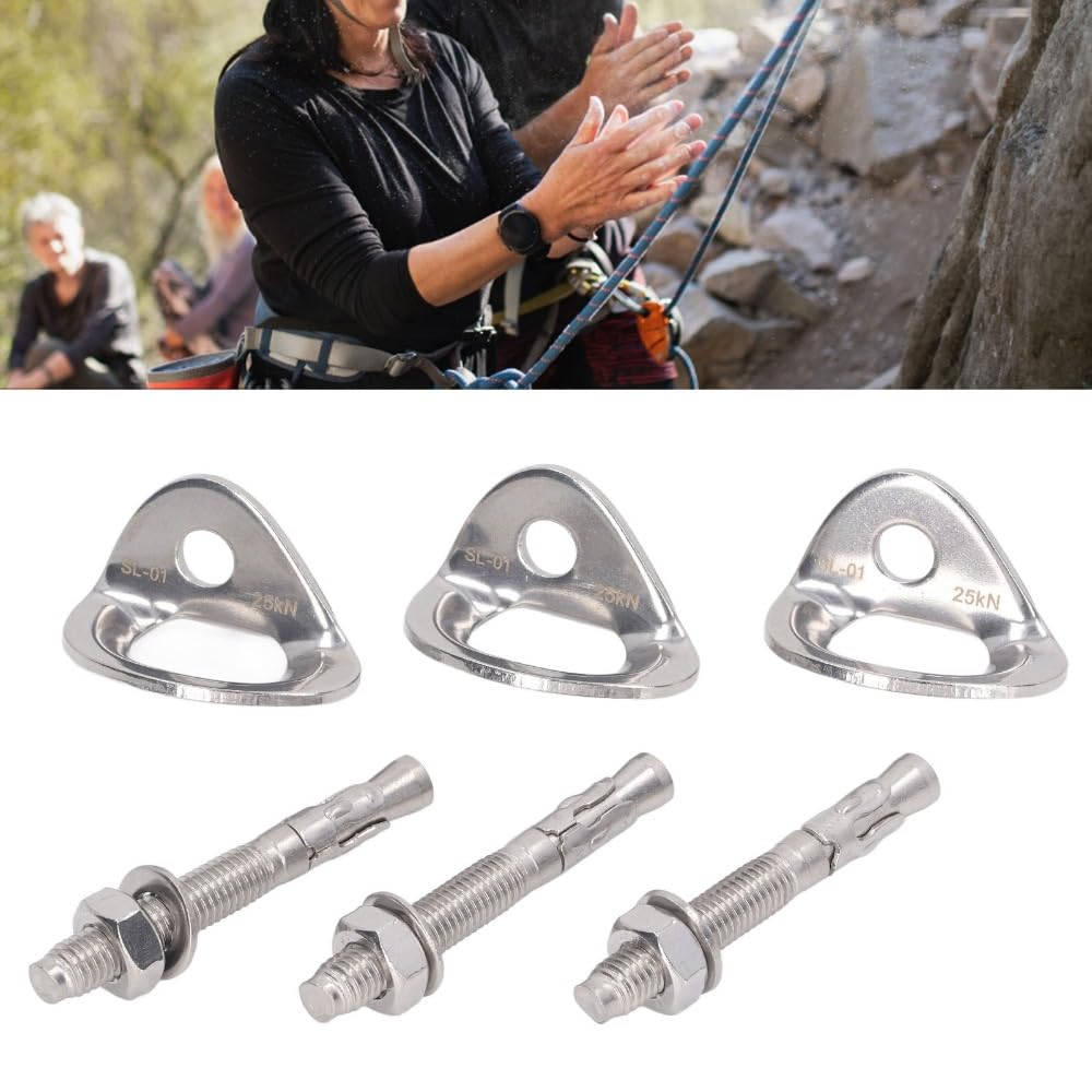 3Pairs Stainless Steel Climbing Bolt Hanger Set 25KN Climbing Bolts Hanger with Expansion Screws Climb Fastening Safe Fixed Point for Mountaineering