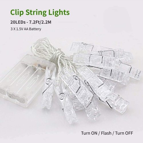 Dopheuor LED Photo Clip String Lights - Battery Operated Warm White Fairy Lights for Bedroom, Patio & Events