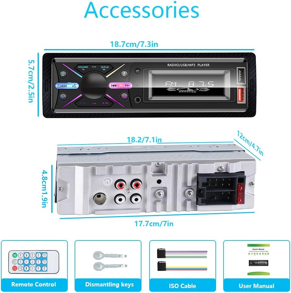 LSLYA MP3 Single Din Car Audio System with APP Control Player for Car Stereo Radio Support Bluetooth