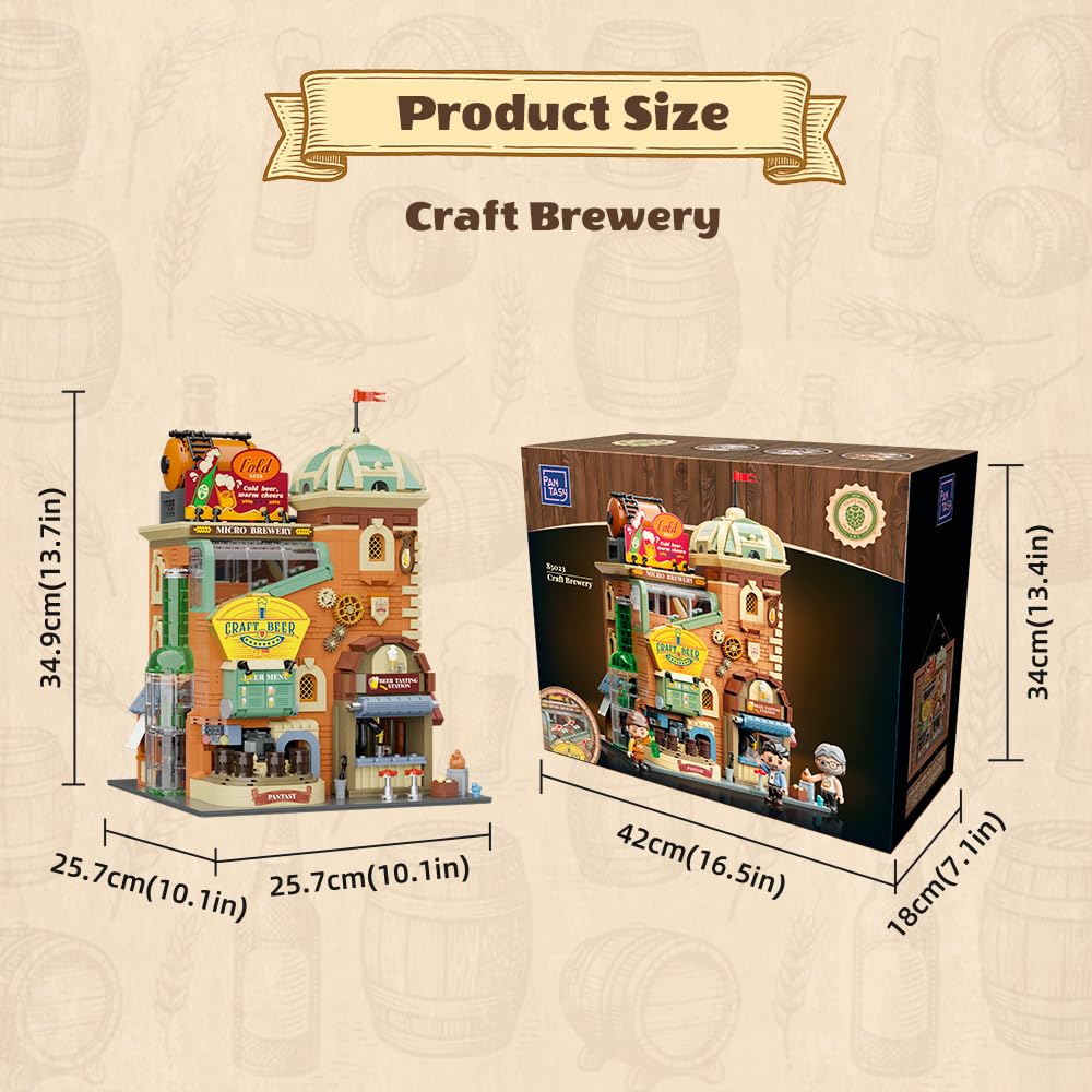 PANTASY Craft Beer Brewery Building Set for Adults – Vintage Microbrewery Factory Model with Modular Architecture, Dynamic Mechanisms, Self-Developed Minifigures & Display-Ready Design