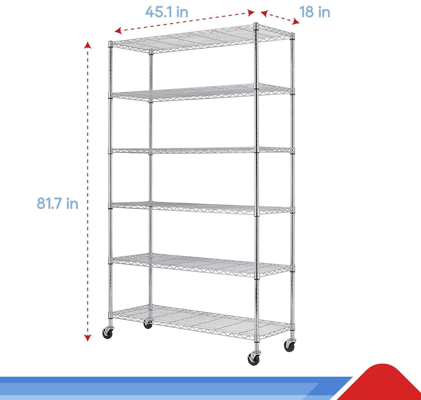 BestOffice Commercial Wire Shelving Unit Metal Shelf Casters Adjustable Layer Rack Strong Steel for Restaurant Garage Pantry Kitchen Garage (45×18×82, Black)