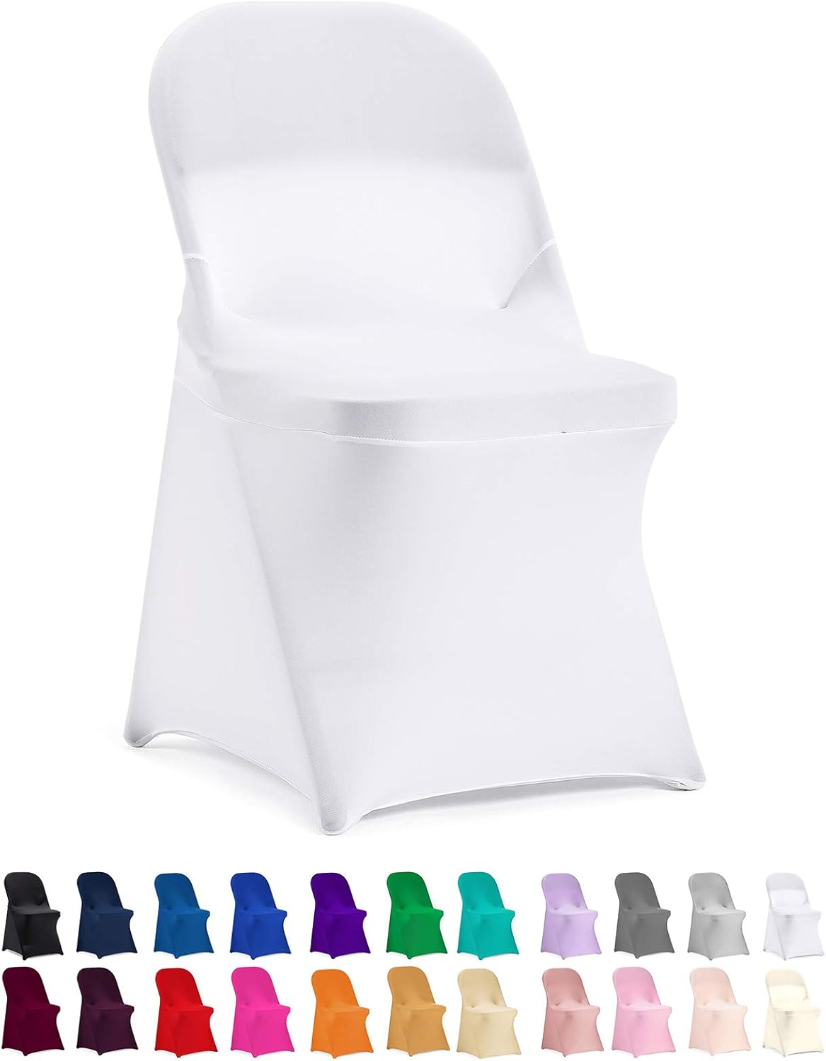 Peomeise Folding Chair Covers - Stretch Spandex for Weddings & Events | White, Set of 12