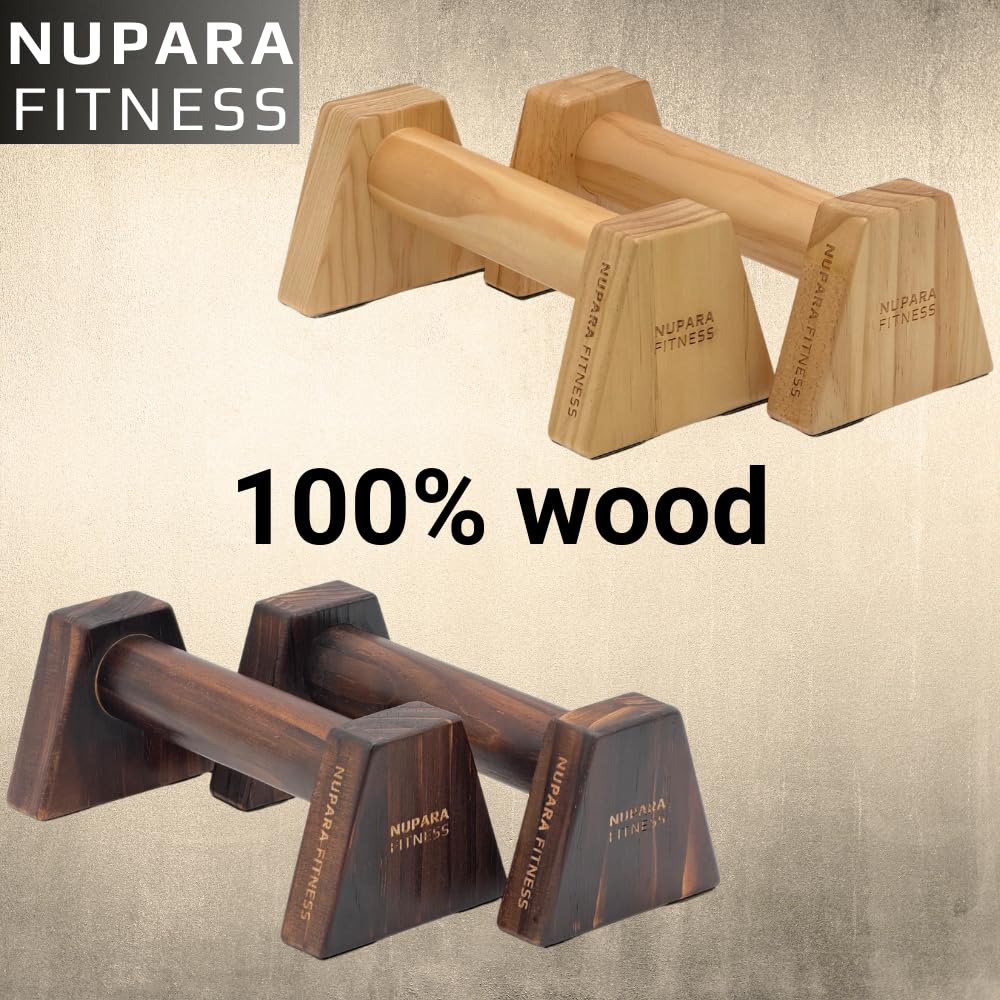 NUPARA FITNESS Wooden Push Up Bars - Calisthenics Equipment for Core and Upper Body Strength Training and Exercise | Push Up Handles | Pushup Bars | Parallettes