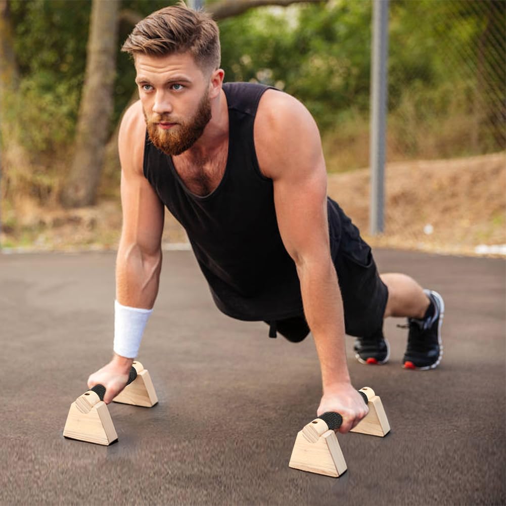 2 PCS Push Up Bars Stands, Wooden Calisthenics Equipment for Handstand Training, Wood Push up Bars Non-Slip Base Exercise Parallettes Bars, Handstand Push-Up Handles