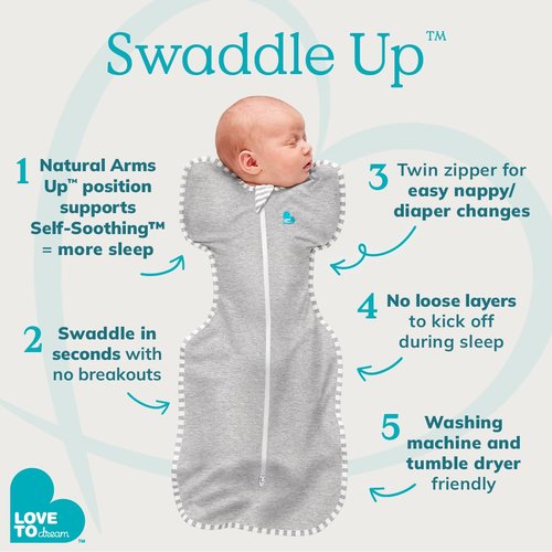 Love to Dream Swaddle UP - Baby Sleep Sack for Self-Soothing | 1.0 TOG, Dusty Blue, Newborn 5-8.5 lbs