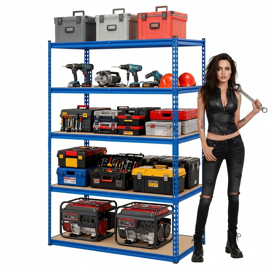 PioneerWorks Heavy Duty Garage Shelving, 5-Tier Adjustable Metal Storage Racks, 2500 LBS Capacity,60" W x 24" D x 71" H, Boltless Shelving Unit for Basement, Workshop, Pantry,Blue
