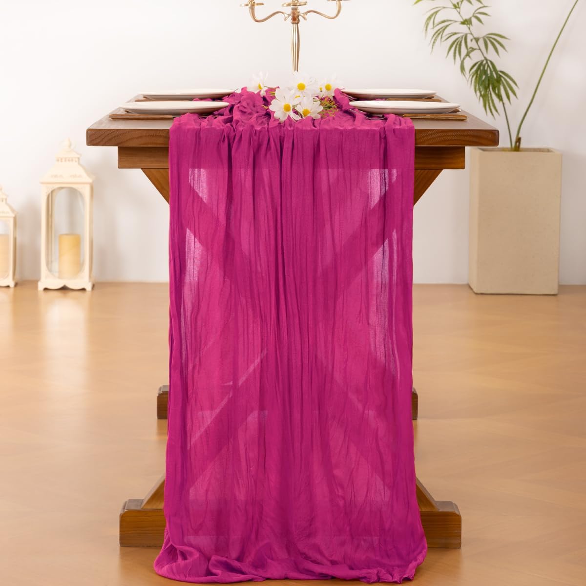 Socomi Cheesecloth Table Runner - 6pcs Hot Pink Fuchsia Gauze for Weddings & Events | 120 Inch (10FT)