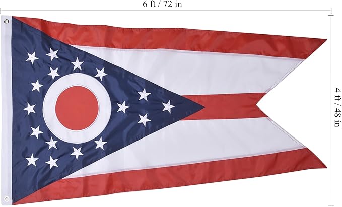 Ohio State Flag 4x6 Ft, Deluxe Embroidered Premium Polyester Durable OH Outside Flag, Indoor/Outdoor with Sewn Stripes and Brass Grommets