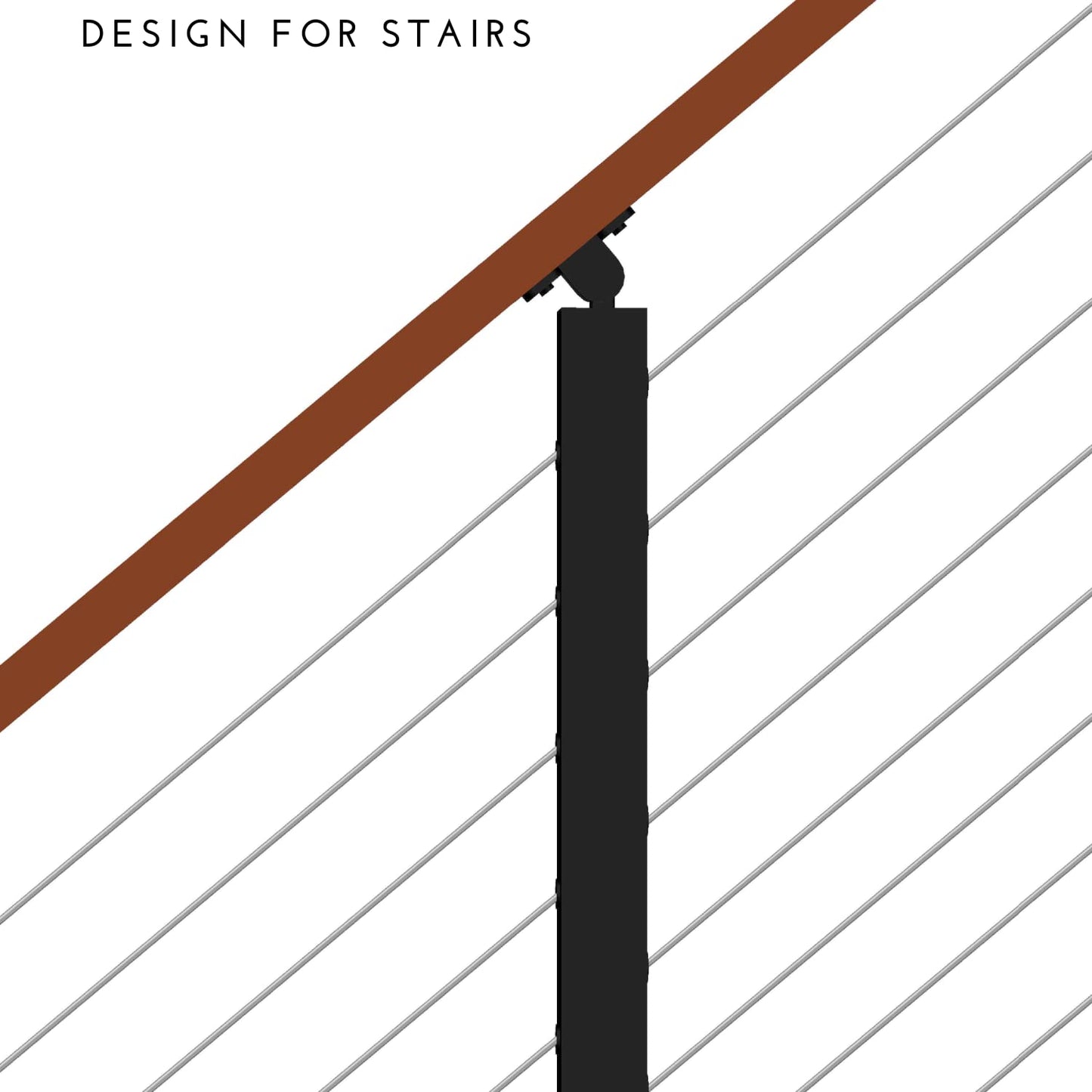 Senmit Cable Railing Post for Steps - Stainless Steel Square Fence Post for Deck Stair Cable Railing System, Angle Adjustable Top 36"x 2"x 2" Matte Black 10 Holes 30°Angle Pre-Drilled-4 Pack