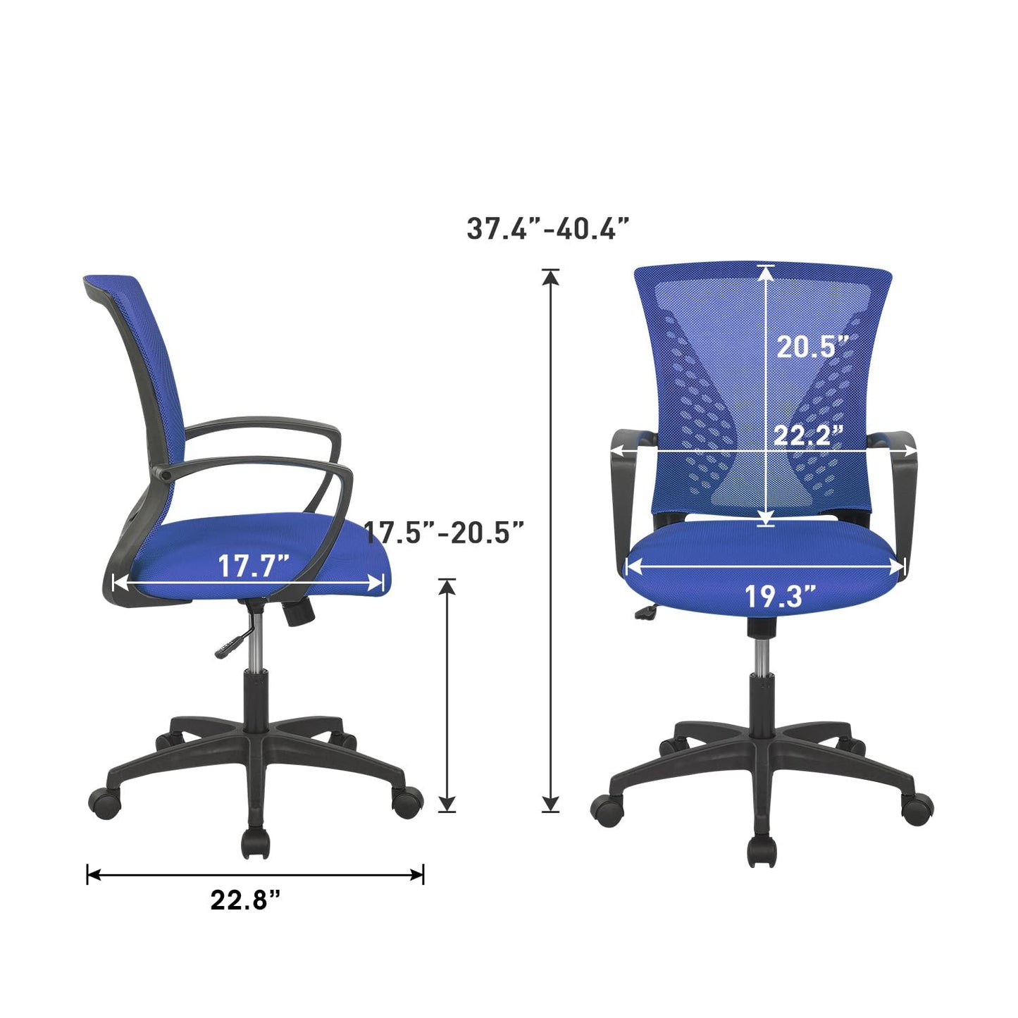 Home Office Chair Mid Back PC Swivel Lumbar Support Adjustable Desk Task Computer Ergonomic Comfortable Mesh Chair with Armrest (Blue)