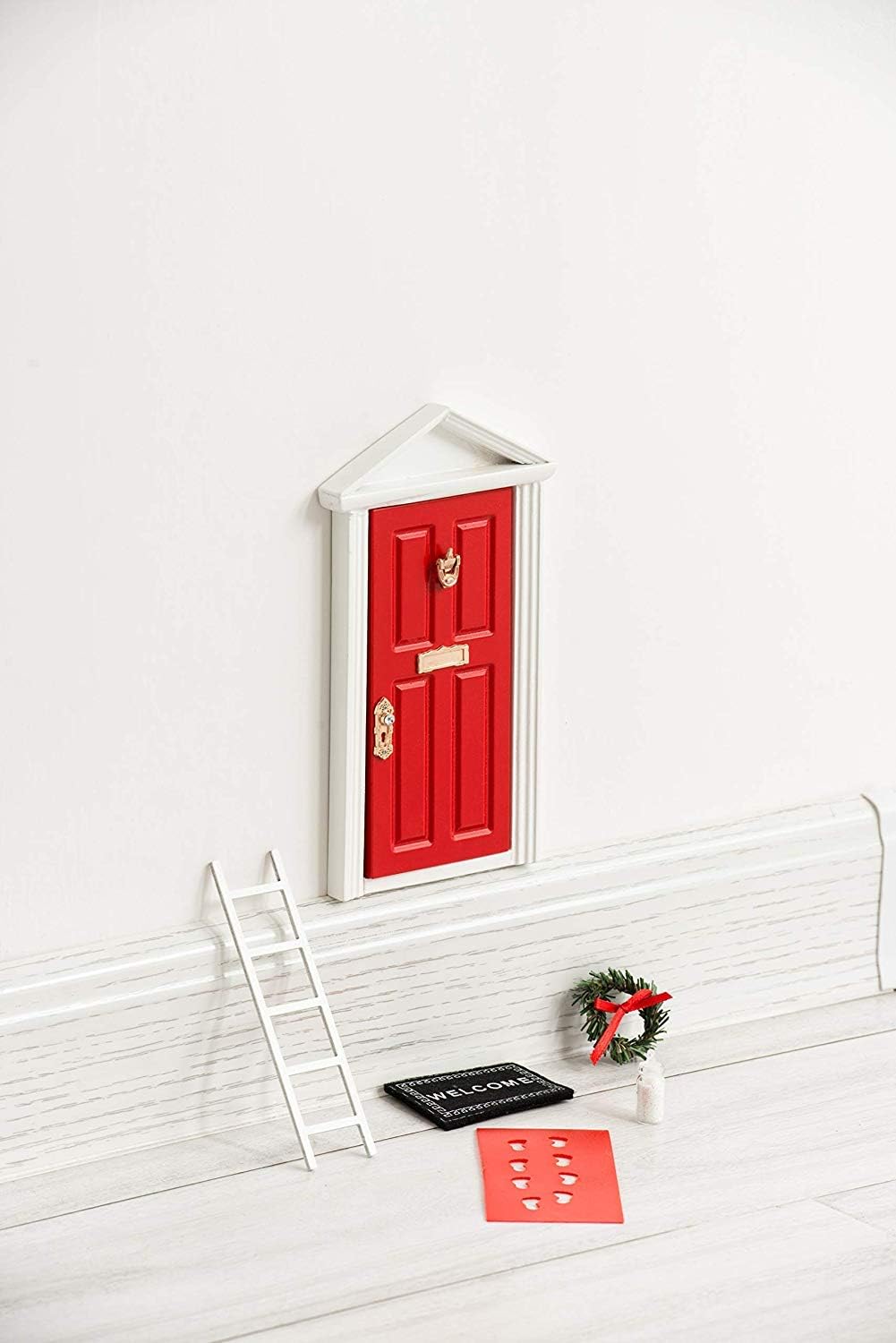 Skiennix Christmas Elf Door Kit - Miniature Wooden Decoration for Magical Holiday Decor | Red