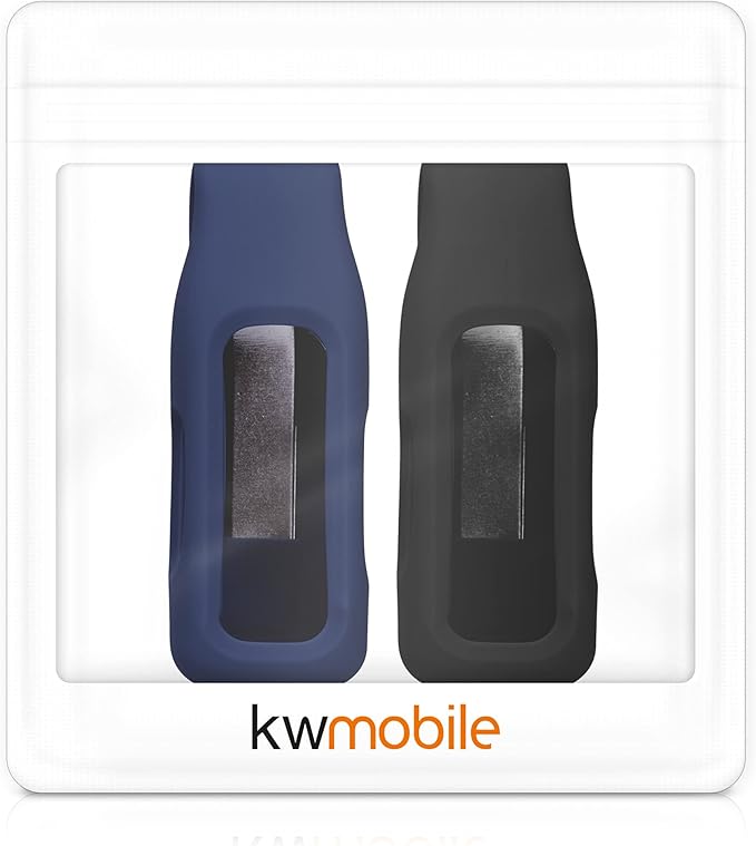 kwmobile 2X Clip Holders Compatible with Fitbit Inspire 3 / Inspire 2 / Ace 3 - Clip-On Holder Replacement Set - Black/Dark Blue