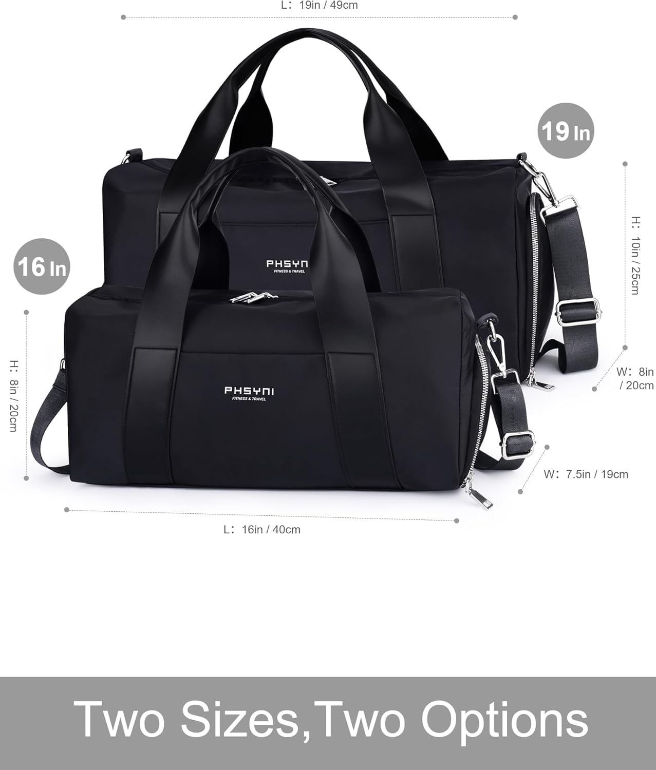 Sports Small Gym Bag for Women & Girls and Kids, Cute Mini Duffle Bag with Wet Pocket & Shoes Compartment, Personal Item Travel Workout Bag, 16"-Small, Black