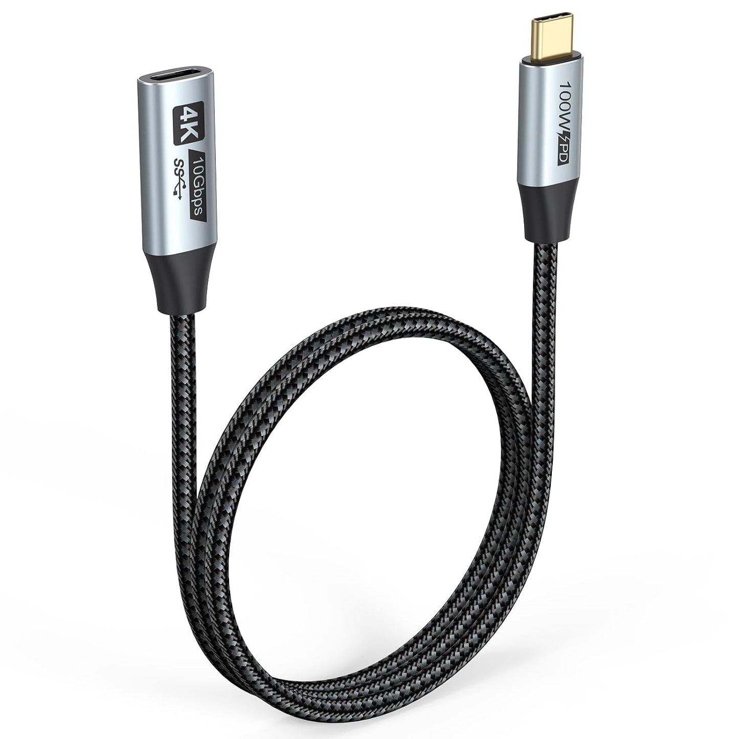 1FT Pack 5, 10Gbps 100W Small USB C Extension Cable of Short USBC Extender Cord, USBC Male to Female PD Charging