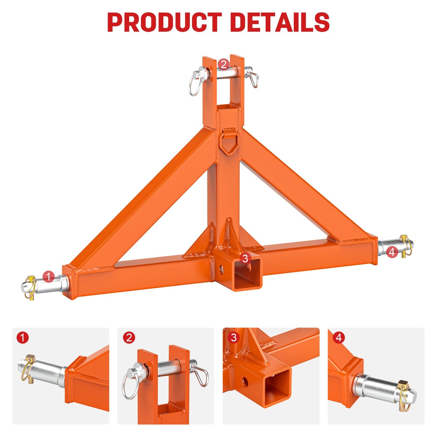 3 Point Trailer Hitch with 2" Receiver Quick Hitch Compatible with Category 1 Tractors, Heavy Duty 3pt Towing Hitch Tractor Drawbar Hitch Adapter for BX, Kubota, John Deere, NorTrac, Kioti(Orange)