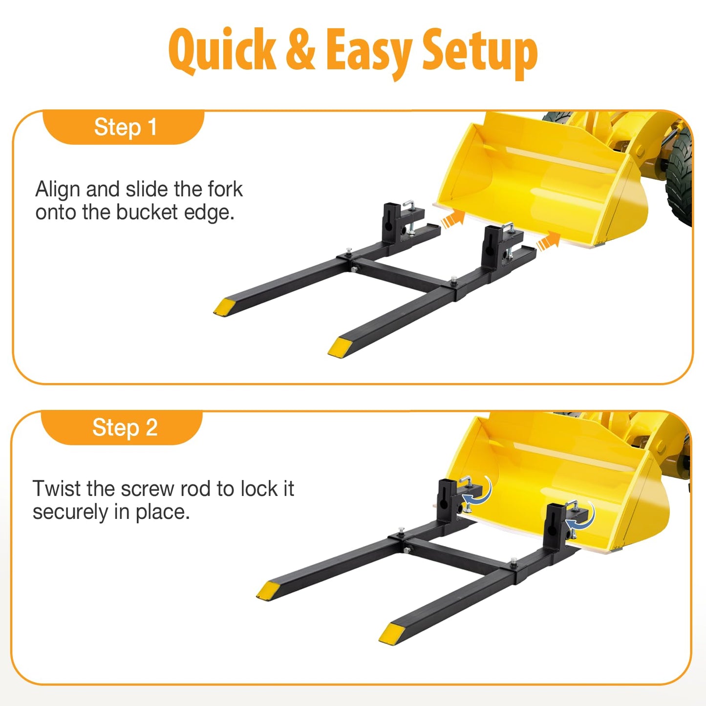 NEWBULIG 60-Inch Pallet Forks Tractor Attachments, 4000LBS Capacity Clamp-On Bucket Pallet Forks with Stabilizer Bar, Heavy-Duty Tractor Forks for Skid Steer Loader, Mini Excavator, Black