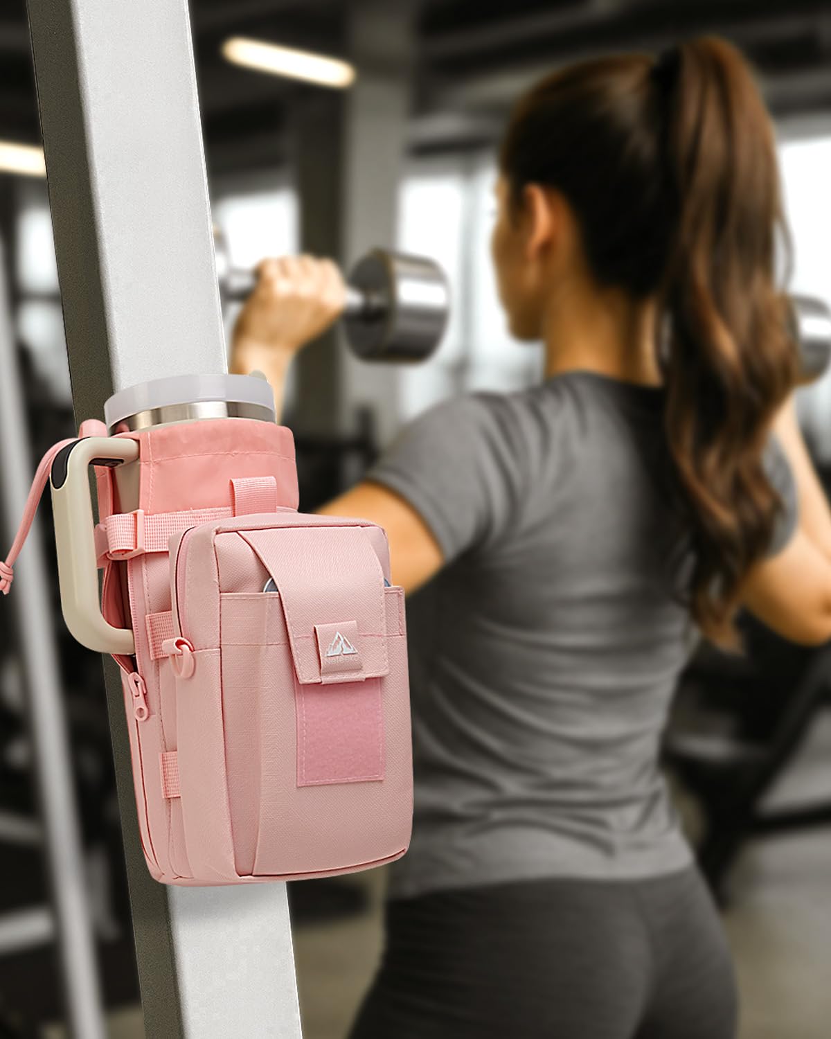 Nefeeko Magnetic Water Bottle Bag, Bottle holder for Gym – Detachable 2-in-1 Design | Fits 40OZ Bottles | Durable Oxford Fabric | Ideal for Fitness/Golf/Tennis/Hiking (Pink)