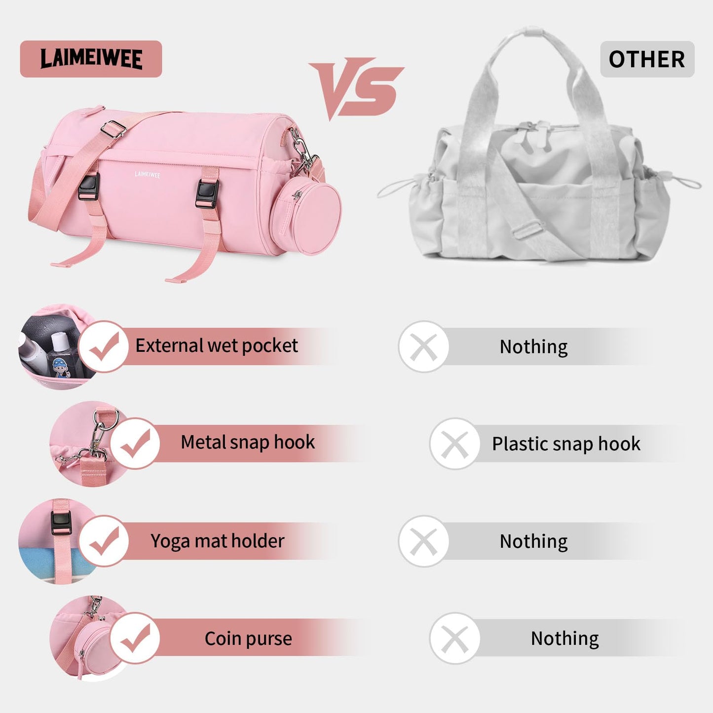 LAIMEIWEE Small Gym Bag for Women Men, 11L Compact Workout Yoga Bag with Wet Pocket and Yoga Mat Holder, Mini Sport Duffle Bags for Dance, Pilates, Ballets, Swimming, Travel (Pink)
