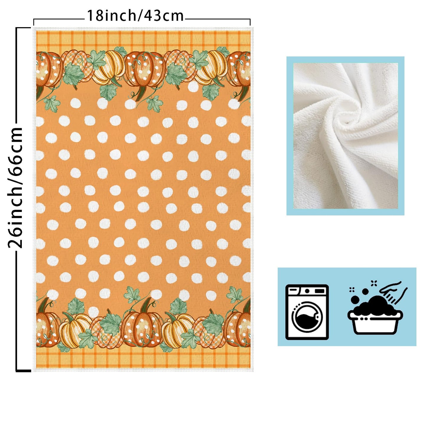 XCHI Fall Pumpkin Orange Plaid Dish Towels 18x26 Inch Hand Kitchen Towels Dishcloth Home Decorations Set of 2