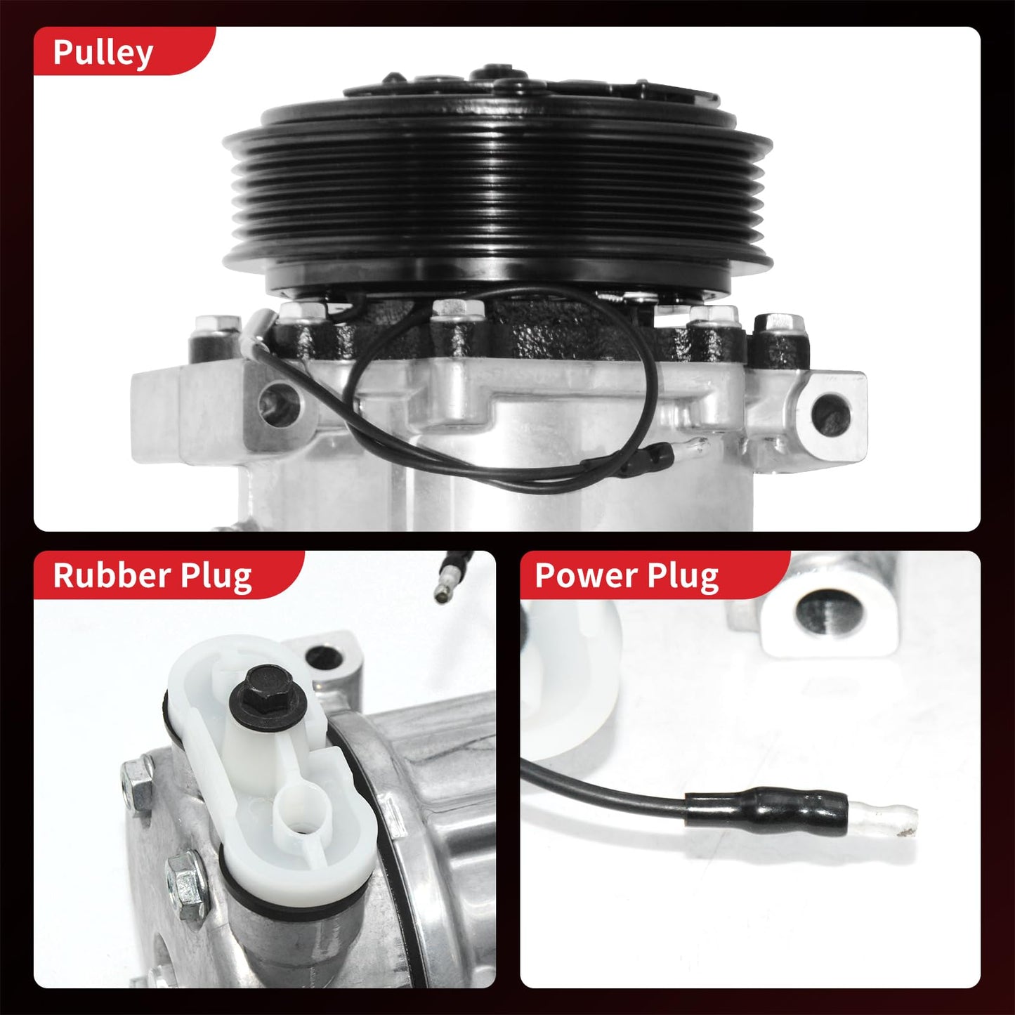 PHOBOOS A/C compressor with Clutch Compatible with Dodge Dakota 1996-2002, Jeep Cherokee 1997-2001, TJ 1997-1999, Wrangler 1997-1999, 2.5L 4.0L, For 1-Pin Connector Only (Not 2-Pin), Ref. 68550