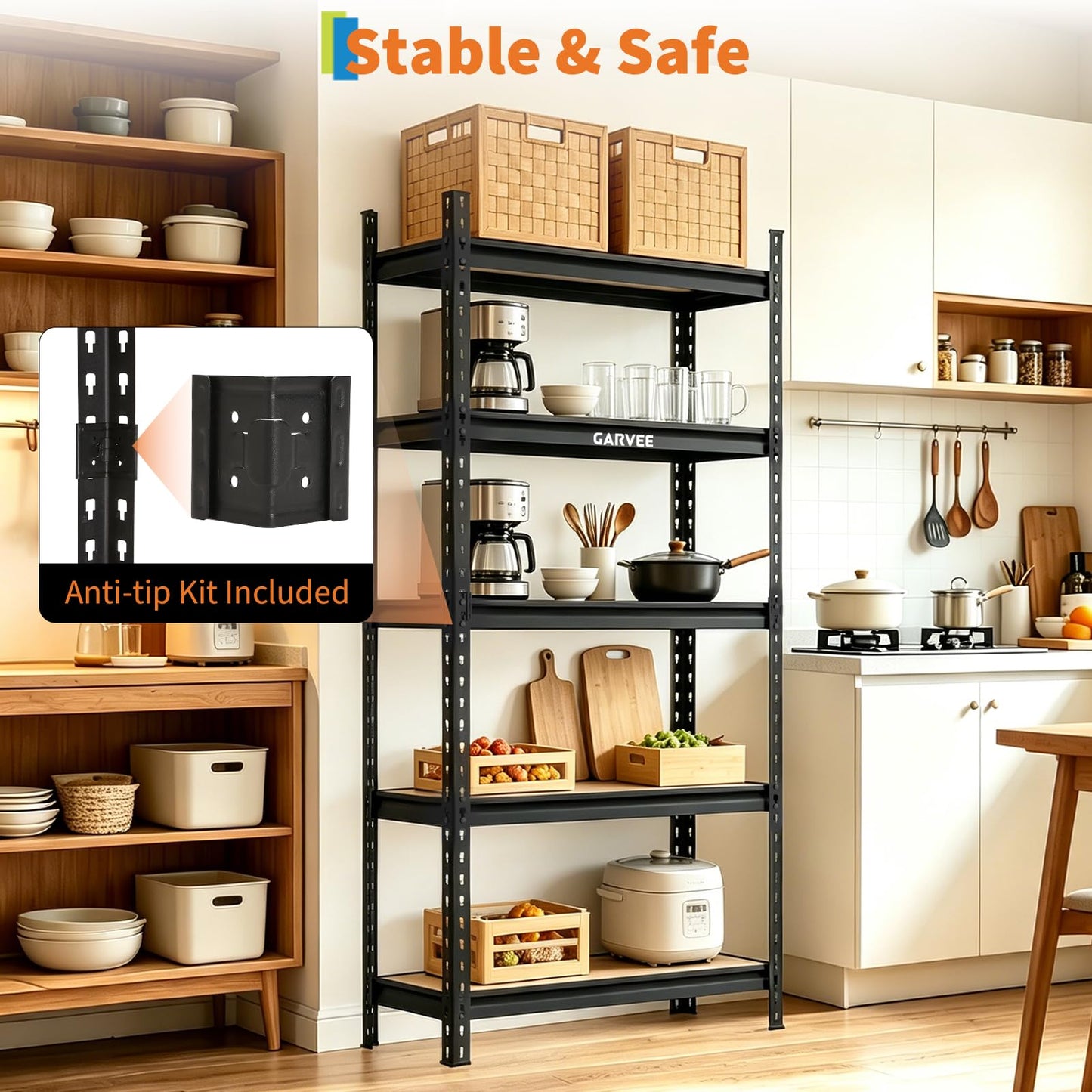 Garvee 5-Tier Heavy Duty Storage Shelves, 2204 lbs Capacity Adjustable Garage Shelving Unit with MDF Boards, Metal Standing Shelf Organizer for Kitchen, Pantry, Basement - 30" W x 12" D x 60" H
