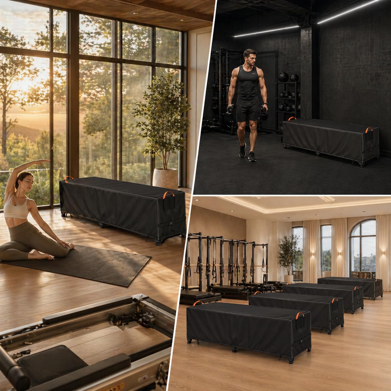 Pilates Reformer Cover, 600D Heavy Duty Waterproof Reformer Protection, Dustproof Pilates Equipment Machine Cover for Home Gym Yoga Studio Indoor Outdoor, Black 101"x31"x23"