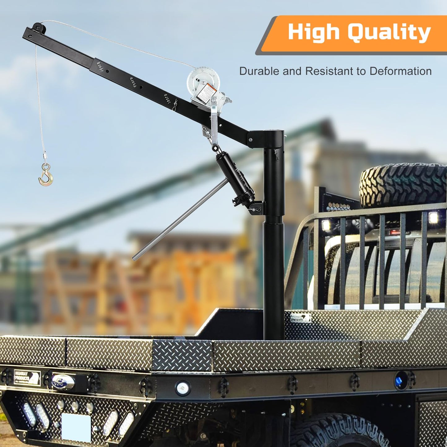 Garvee 1000 LBS Pickup Truck Crane, Hydraulic Hoist with Manual Winch, 360° Swivel, 4 Adjustable Boom, Heavy Duty Truck Bed Crane for Factory, Warehouse, Construction, Industrial Lifting - Black