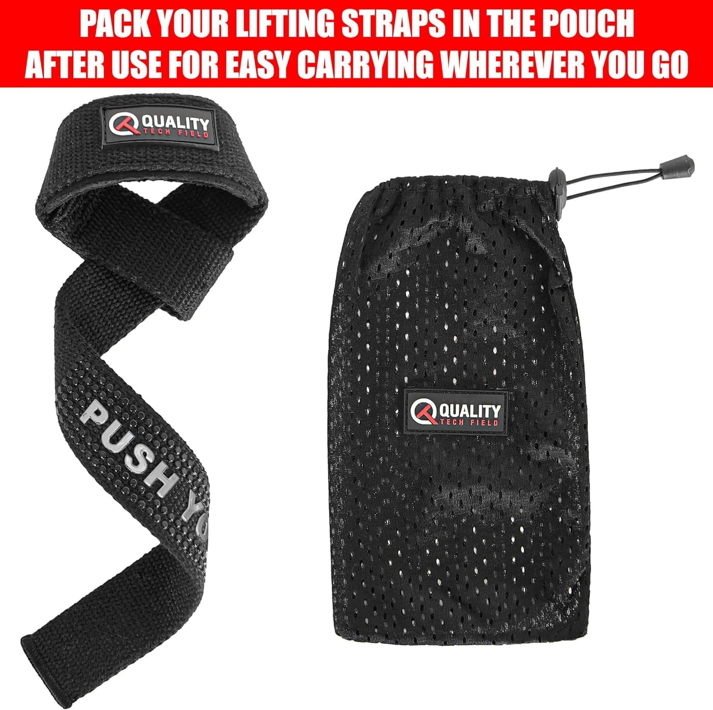 QTF Lifting Wrist Straps for Weightlifting, Gym Wrist Wraps Padded Wrist Support Wraps, Bodybuilding, Powerlifting, Deadlifting and Secure Grip (Black)
