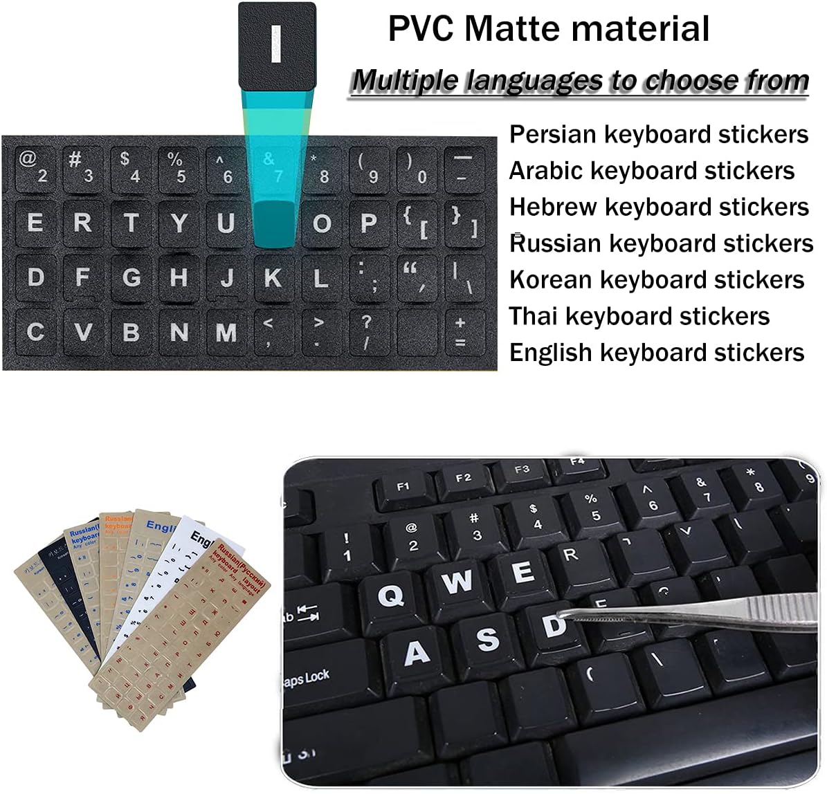 2PCS Pack KEANBOLL Transparent Korean Keyboard Stickers, Korean Keyboard Replacement Sticker with Clear Background