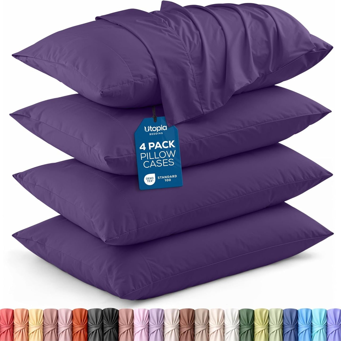 Utopia Bedding Standard Pillowcases - Soft Brushed Microfiber - 4 Pack, Fade Resistant, 20 x 26 Inches | Eggplant Color
