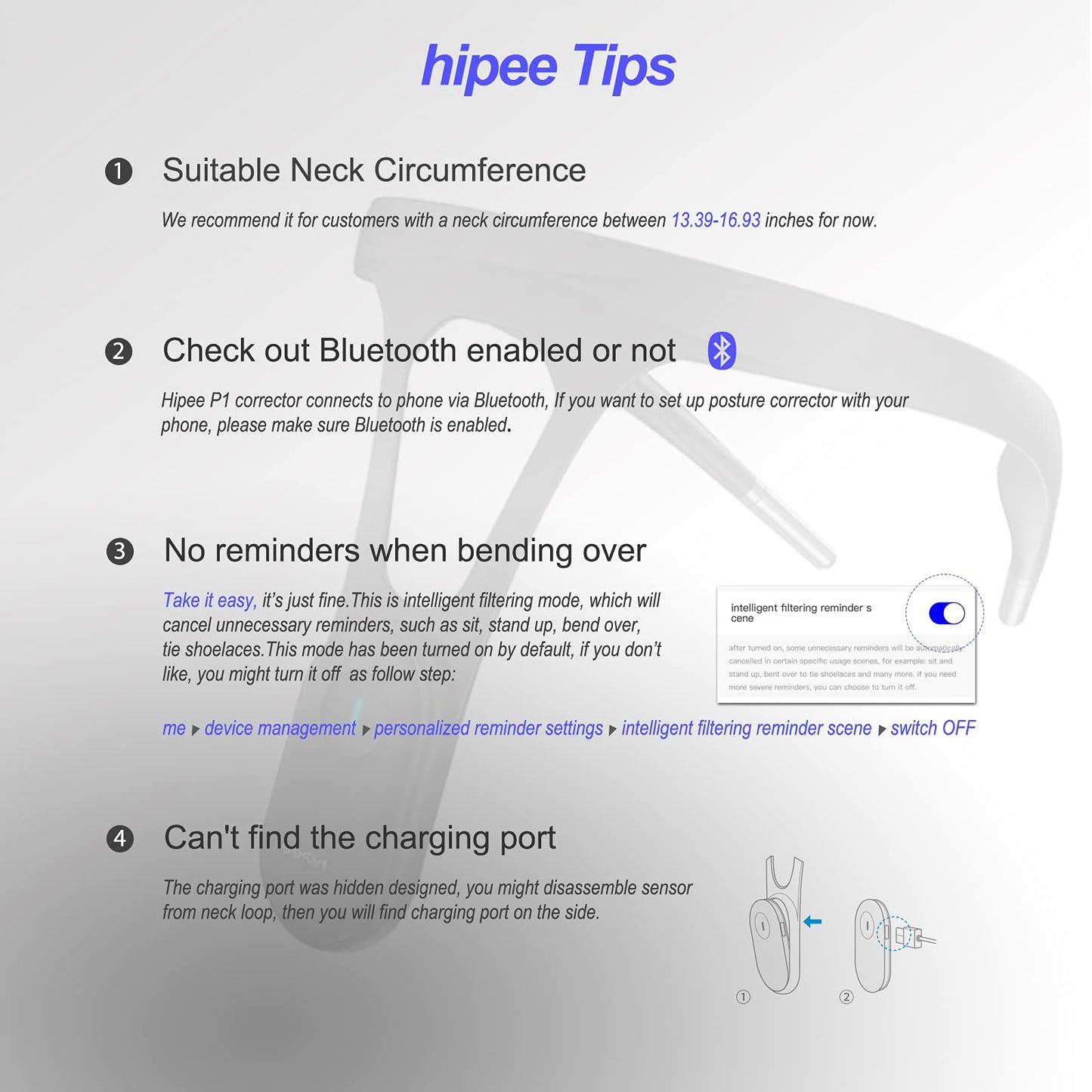 hipee P1 Smart Posture Trainer & Corrector, Control with App, Check Posture in Real Time, Strapless, Boost Health & Temperament (Black)
