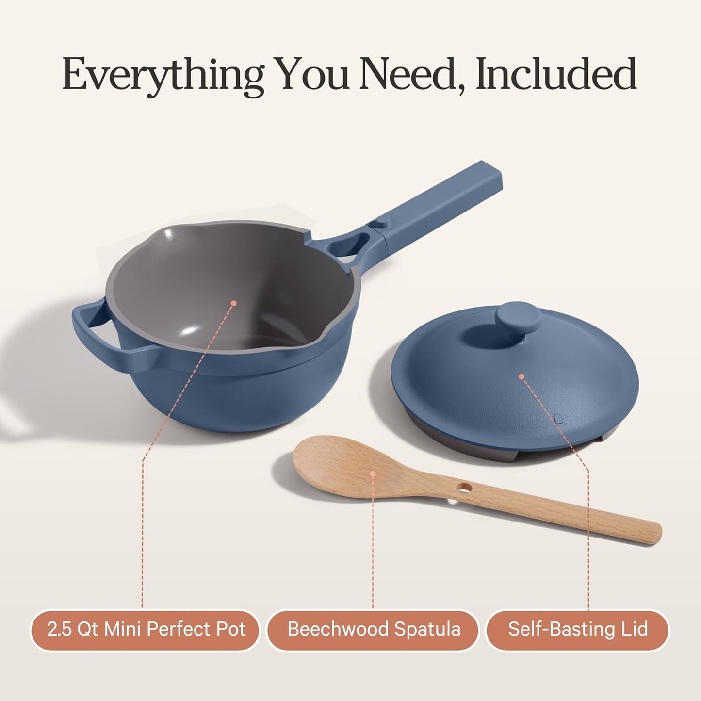 Our Place Mini Perfect Pot - 2.5 Qt Ceramic Cookware with Lid & Spatula | Patented 8-in-1, PFAS-Free, Non-Toxic | Induction & Oven-Safe to 450°F | Blue Salt