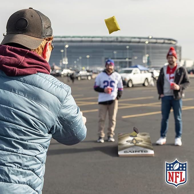 NFL Football 2' x 4' Regulation Size Solid Wood Cornhole Set with Direct Print HD Team Graphics Great Gift for Any Football Fan! Bean Bag Toss Family Outdoor Game