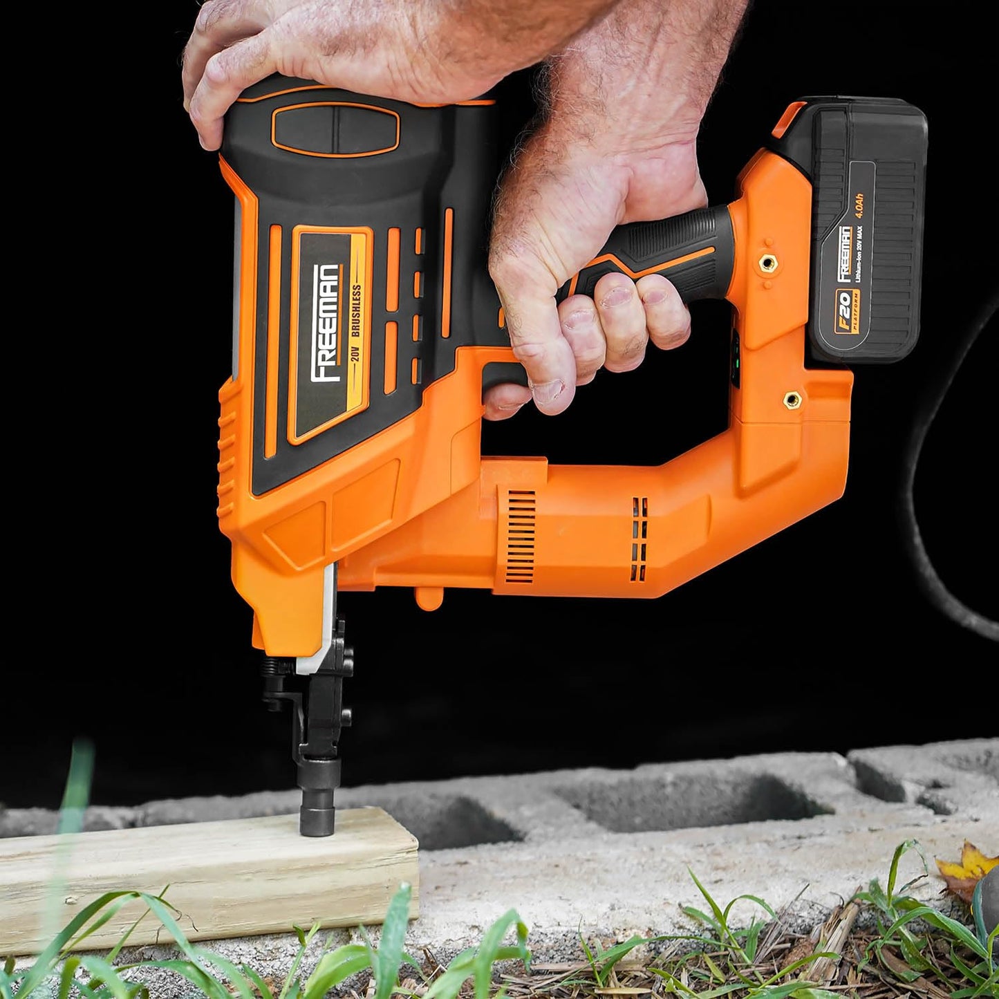 Freeman PE20VCNPN 20 Volt Cordless and Brushless 3" Single Pin Concrete Nailer Kit with Lithium Ion Battery, Charger, and Case – 750 Shots per Charge