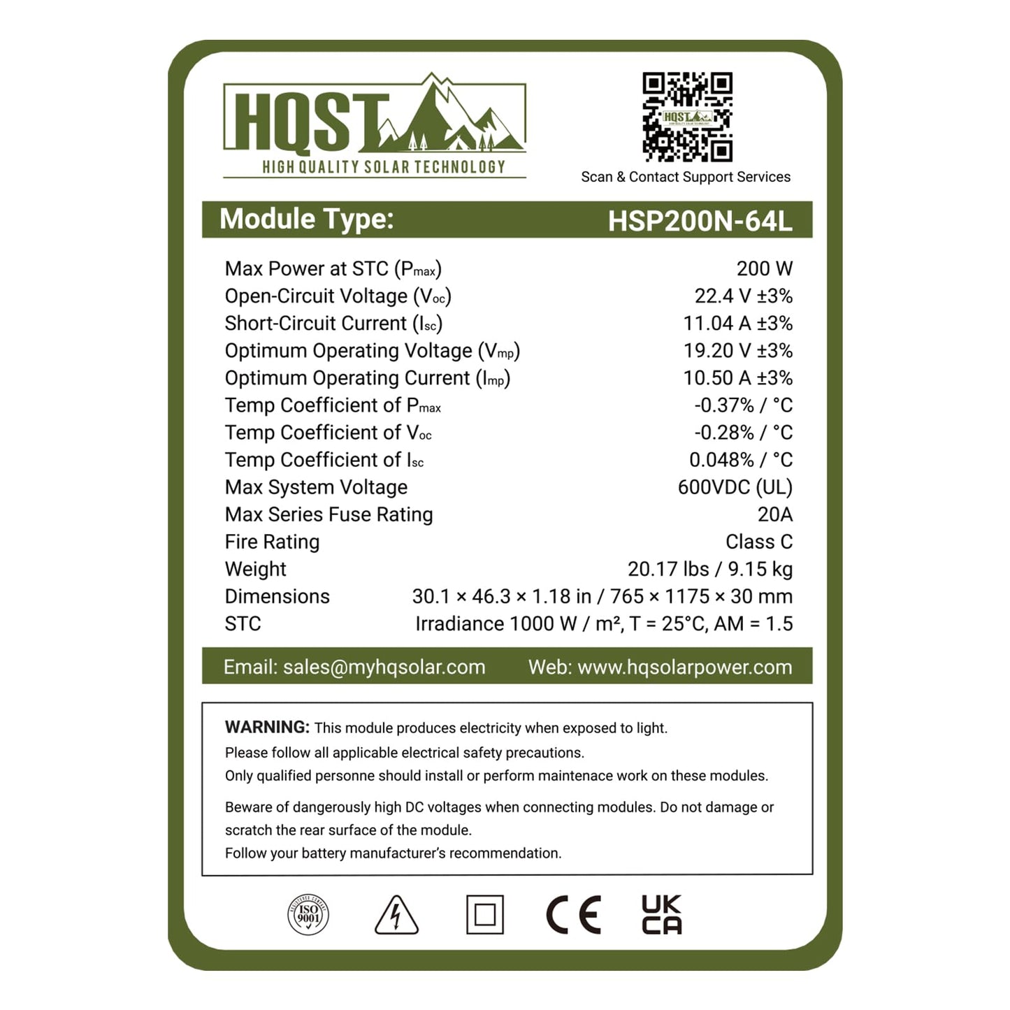 HQST N-Type 16BB 200 Watt Solar Panel, Compact & Lightweight Solar Panels with 30 Years Lifespan, up to 25.4% Efficiency, Grade A+ Cells, IP65 for RV, Van, Trailer, Marine, Rooftop, Farm, Off Grid
