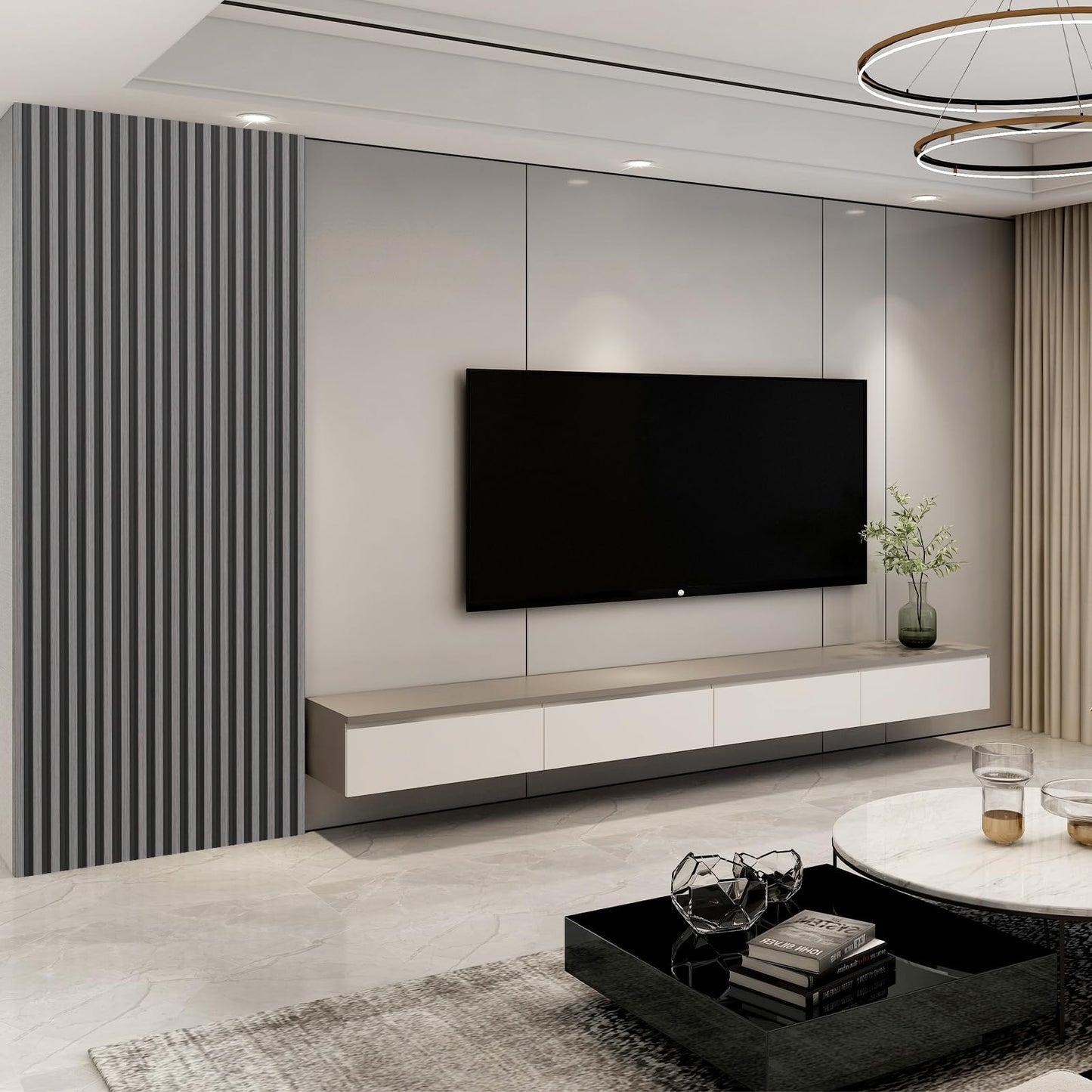Art3d 8-Pack WPC Wood Slat Wall Panel for Interior Wall Décor, 3D Wood Fluted Acoustic Wall Paneling for Living Room Bedroom Home & Office Accent Wall Decor - 96 x 6 Inch Grey
