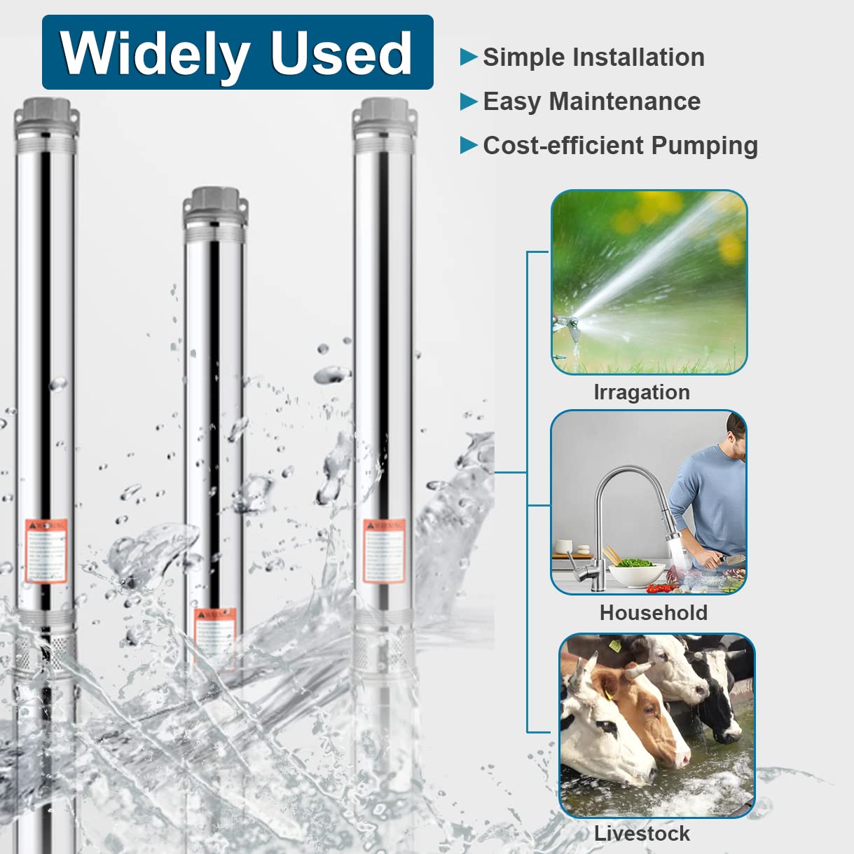 Deep Well Submersible Pump with Control Box, 1HP 110V Deep Well Pump Submersible Water Pump for Industrial Irrigation and Home, 100FT Power Cord, 33GPM,305FT Lift,Long Life,4" OD