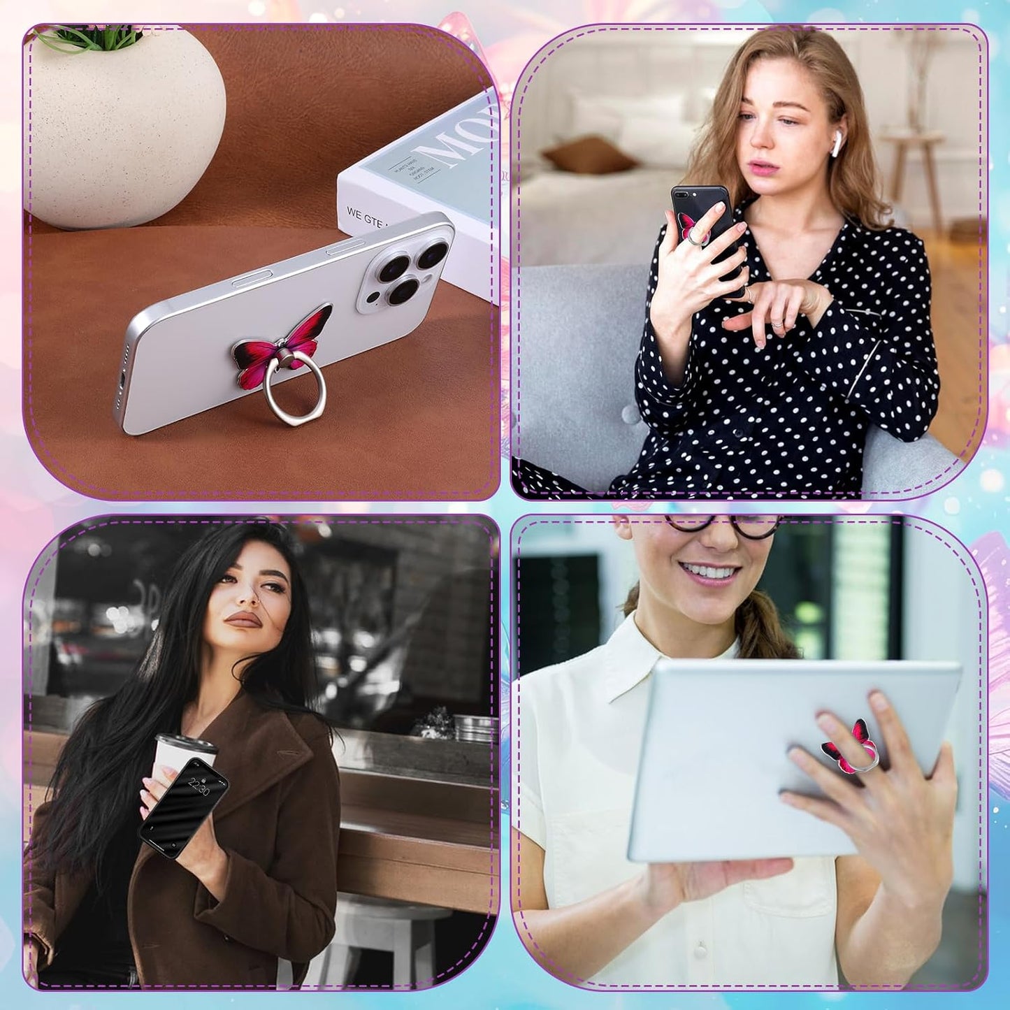 BOHUIZ 4 360Rotation PCS Butterfly Cell Phone Ring Stand Holder, Cute Butterfly Ring for Phone Case Phone Ring Holder