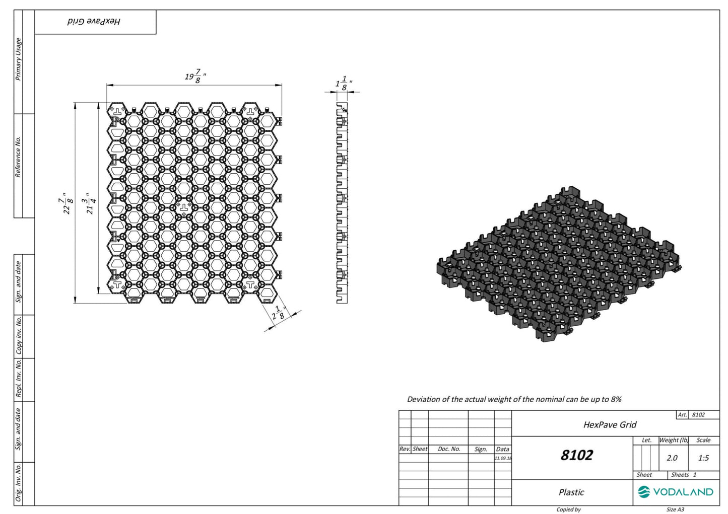 Vodaland Permeable HexPave System - Grass & Gravel Pavers - 100% Recycled PPE Plastic, Handles 27,000 lbs, 1" Depth, 65 s.f / 22 Units