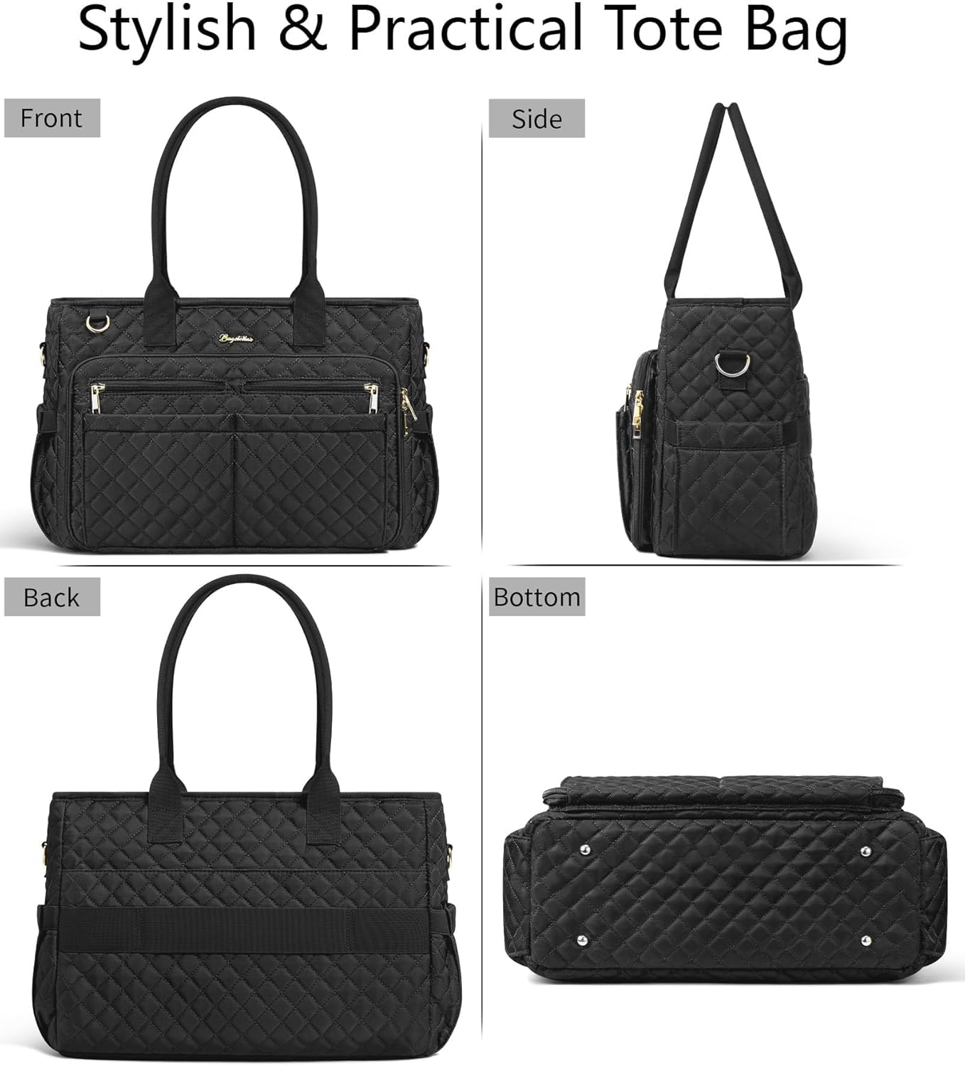 Bagstellar 15.6 inch 40oz Teacher Bags for Women, Laptop Work Tote Bag Quilted Nurse Bible Computer Shoulder Bag