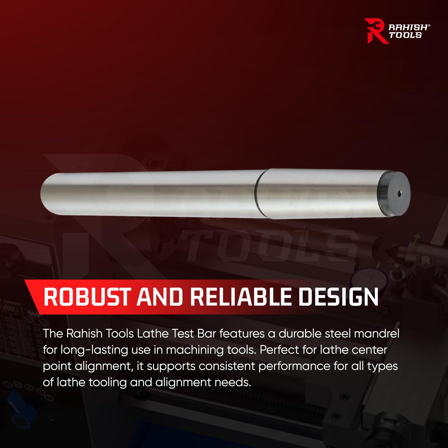 Rahish Tools 5MT Parallel Lathe Alignment Test Bar with High Precision Bar Alloy Steel EN31 Mandrel - Tailstock Re-Alignment Tool with 1 Micron Accuracy & Morse Taper with Max Run-Out of 0.0001"