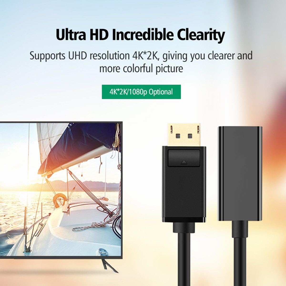 Jex Electronics Male Display Port DP to Female HDMI Adapter for Laptop, Computer PC Nvidia AMD Display Port Graphics