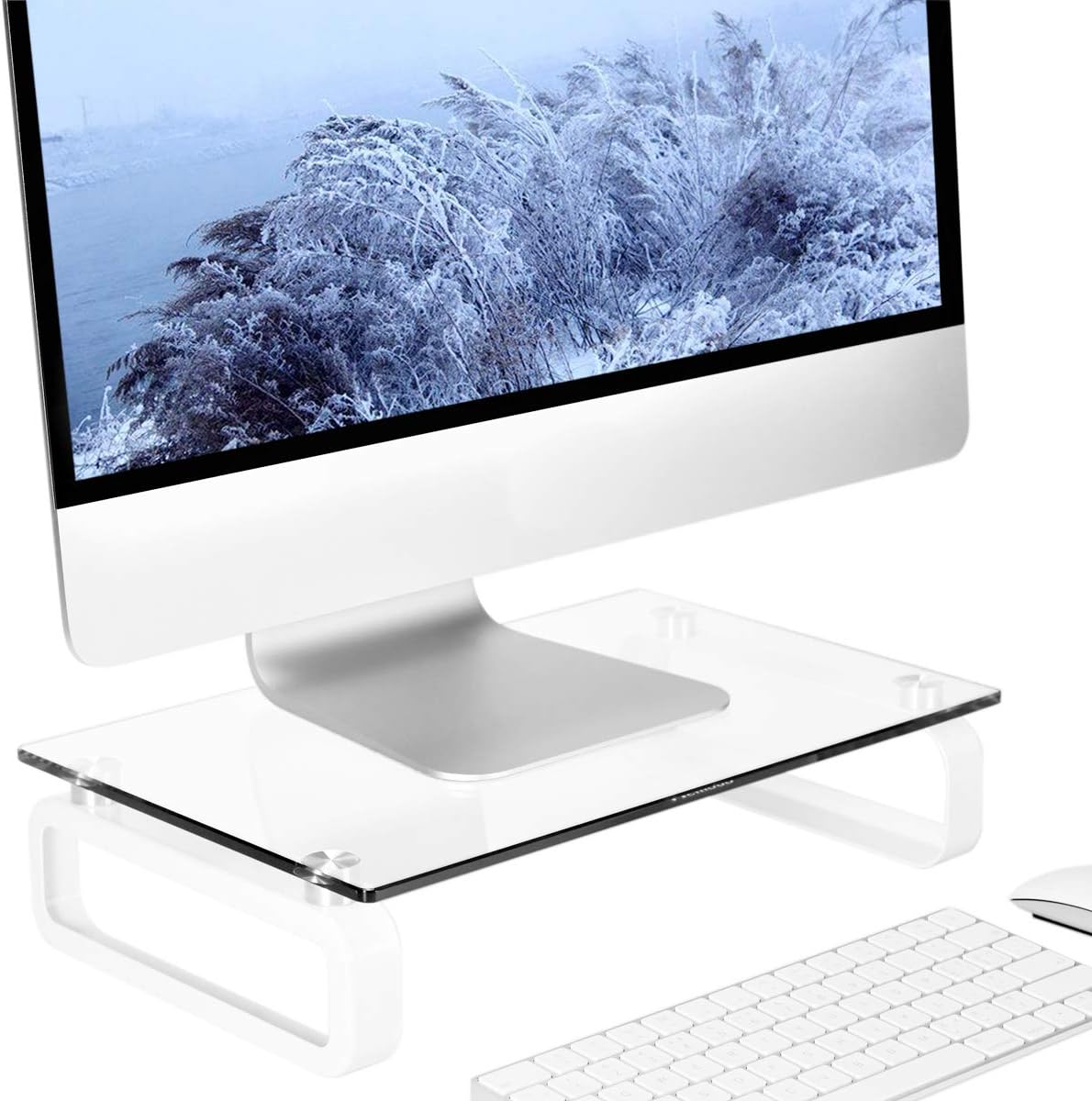 HD02T-001 Hemudu Clear Computer Monitor Stand Riser Multi Media Desktop Stand for Flat Screen LCD LED TV