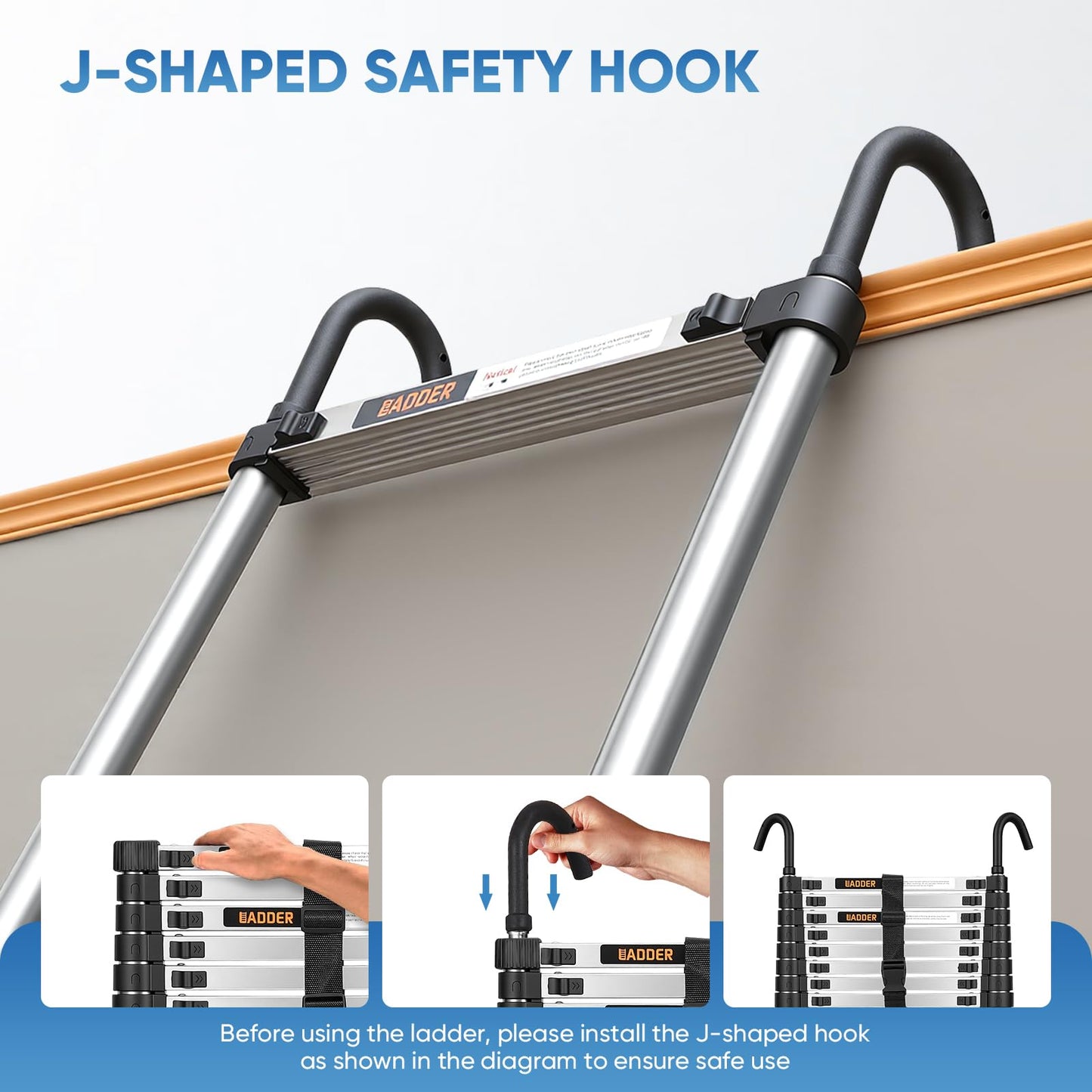 Telescoping Ladder – 16.5 ft Extension Ladder with Hooks, Multi-Position Collapsible Ladder, RV Ladder with Hooks, Heavy Duty (330 lbs), for Home Roofs and Attics