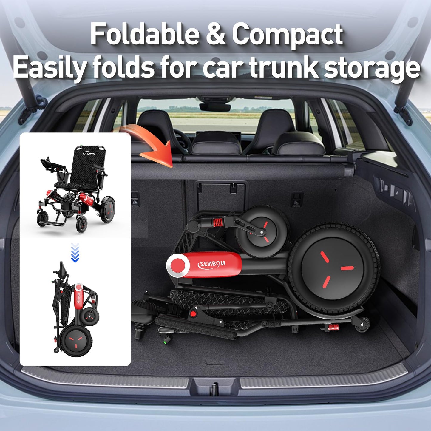 Electric Wheelchairs for Adults ZENBON, 30 Miles Cruise Range, Manual Foldable Powered Wheelchair, Intelligent Motorized Wheelchairs for Seniors, Portable All Terrain Electric Mobility Chair 632A