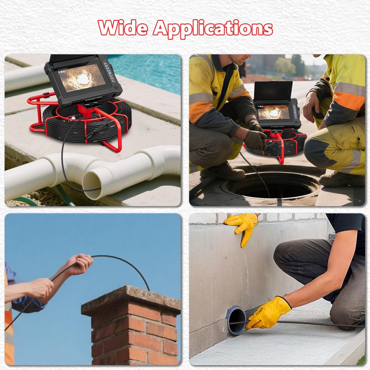Sewer Camera 100ft/30M 7" Rainproof IPS Screen Pipe Drain Inspection Camera DVR Recorder with Meter Marker 23MM 1080P Industrial Borescope 32G Card for Drain Pipe Plumbing