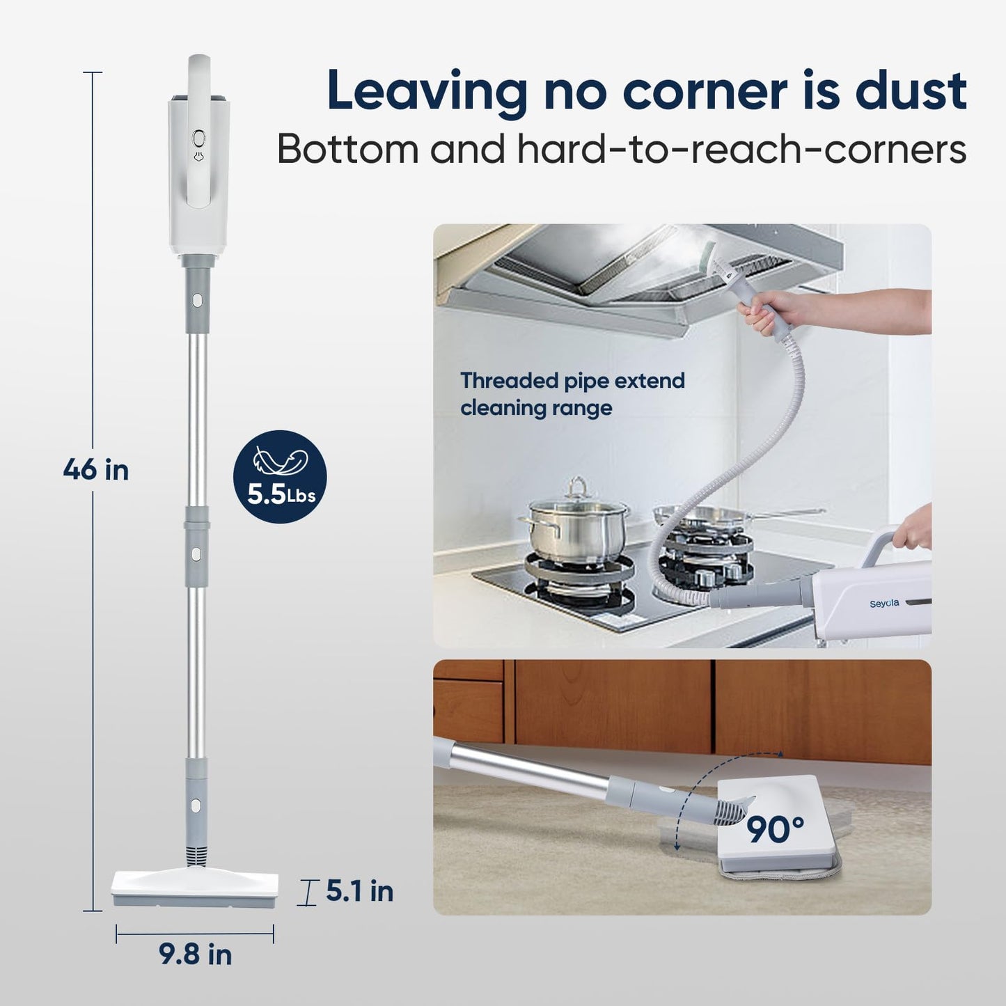 Seyola Steam Mop for Floor Cleaning, Steam Cleaner for Home with Handheld 6-in-1 Multi-function Attachments for Hardwood Floors, Clothes, Windows, Tiles Grout, Furniture Cleaning (off-white)