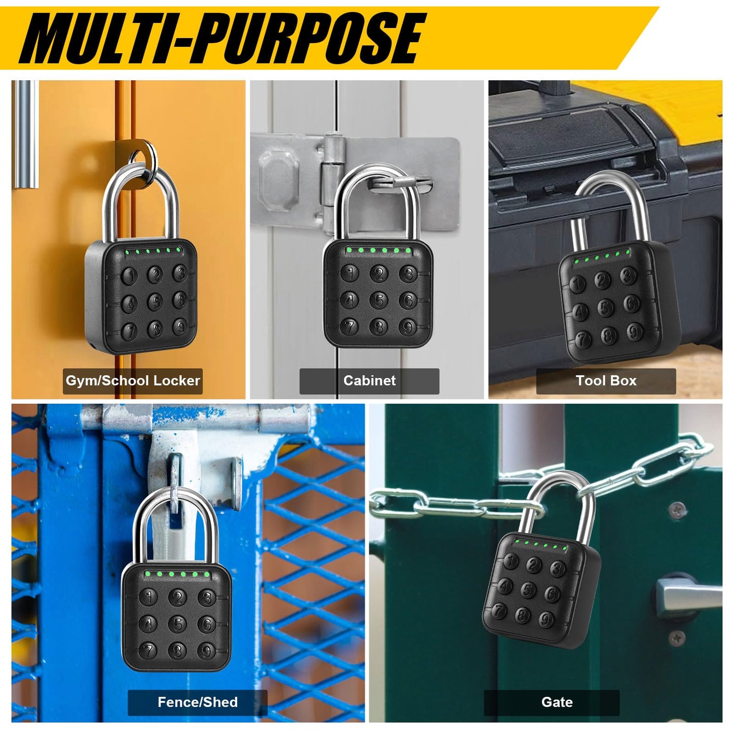 DELSWIN Combination Lock for Locker - 6-Digit Combo Lock Waterproof Smart Padlock for School Gym Lockers, Gates, Fence and Storage Unit (Black)