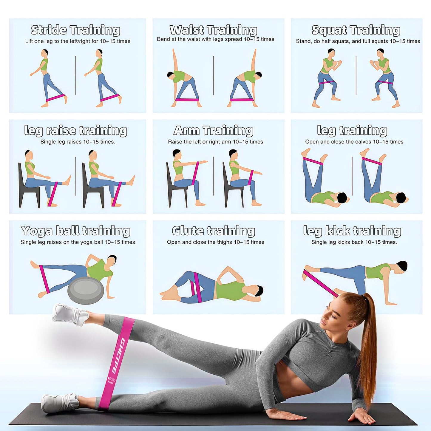 GHCTFE Resistance Loop Exercise Bands Set – Professional Workout Bands for Strength Training, Home Gym & Fitness Equipment, Beginner-Friendly Workout Bands with Manual, 5 Resistance Levels